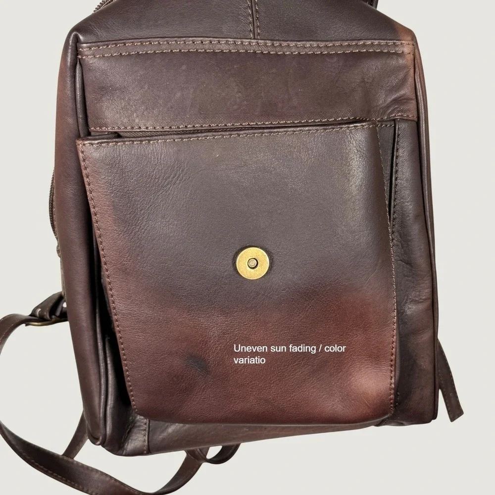 Dark Brown Leather Convertible Backpack Sling Bag Magnetic Flap Brass Hardware